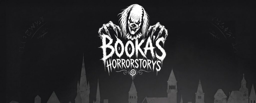 Offizielles Banner-Logo von Bookas Horrorstorys mit der Kult-Figur